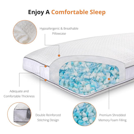 EGOHOME Shredded Memory Foam, Bed Sleeping Standard Side Back Stomach Sleepers, Neck Support Pillow with Washable Removable Cover, King(1PC), White 4 Pound