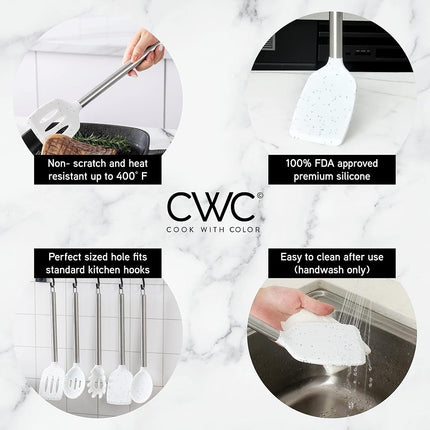 COOK WITH COLOR Silicone Cooking Utensils, 5 Pc Kitchen Utensil Set, Easy to Clean Silicone Kitchen Utensils, Cooking Utensils for Nonstick Cookware, Kitchen Gadgets Set (White Speckled)