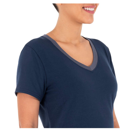 Fruit of the Loom Women's Sleeve Tee and Short 2 Piece Sleep Set, Midnight Blue, Large
