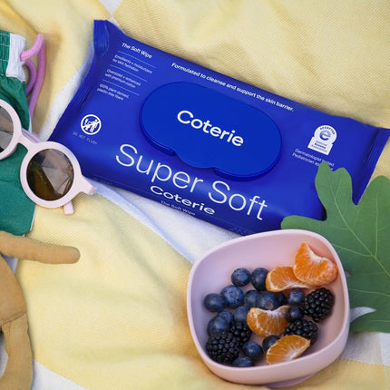 Coterie Clean Gentle Baby Essentials Soft Wipes for Sensitive Skin, Cotton, Vegetable Fibres and Plastic-Free, Hypoallergenic, Pack of 12