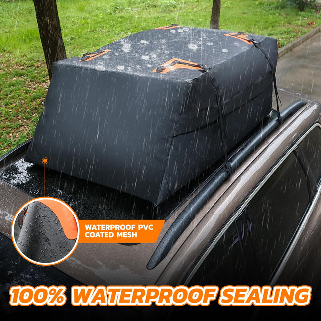 DNA MOTORING PVC Heavy Duty Water Proof Car Roof Bag with Electrically Welded Seam, 4 Reinforced Fix Starps, Universal Fit Compatible with All Vehicle with Roof Rails or Cross Bars, TOOLS-00422