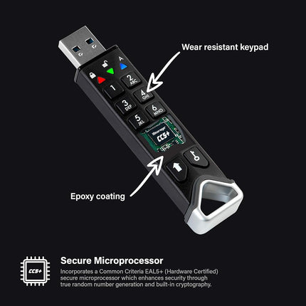 iStorage datAshur PRO2 16 GB - Secure Flash Drive - FIPS 140-2 Level 3 Certified - Password protected - Dust/Water-Resistant