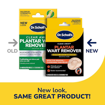Dr. Scholl’s Clear Away Plantar Wart Remover for Feet, 24 Medicated Discs & 24 Cushioning Pads // Maximum Strength Without A Prescription