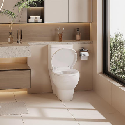Abattant de toilettes rond à fermeture progressive – Couvercle à fermeture silencieuse, à décrochage rapide, facile à installer, butoirs antidérapants, couvercle de siège de toilettes blanc pour salle de bain – Facile à nettoyer, fermeture douce