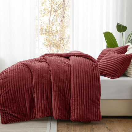 BEDELITE Fleece Twin Comforter Set -Super Soft & Warm Fluffy Burgundy Bedding, Luxury Fuzzy Heavy Bed Set for Winter with 1 Pillow case