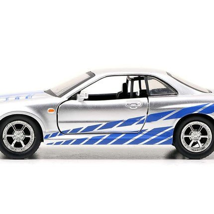 Fast & Furious Brian's Nissan Skyline GT-R R34 Silver & Nissan GT-R R34 Blue 1:32 Die Cast Car, Toys for Kids and Adults