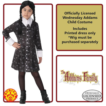 Rubies 702624M000 Family Wednesday Addams Child Costume Fancy Dress, Girls, Multi, 5-7 Years Halloween