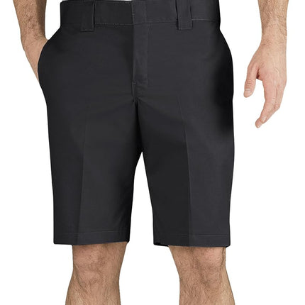 Dickies Bermuda elástica de sarga para hombre, corte ajustado, 11 pulgadas, color negro, talla 33
