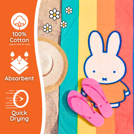 Miffy Kids Cotton Beach Towel, 58 x 28 Inch, Soft & Absorbent Pool, Bath & Beach Towel (Officially Licensed Product) by Franco