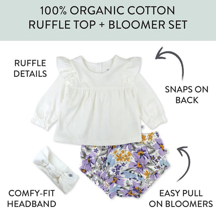 HonestBaby 100% Organic Cotton Baby Toddler Jumbo Floral Lilac 12 Months Fashion Outfit Set
