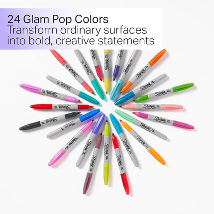 Sharpie Glam Pop Permanent Markers, Fine Point, Assorted Colours, 24 Count