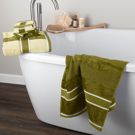 Lavish Home 6-Piece Complete Bath Towel Set – Luxurious Solid and Striped Absorbent Cotton Towels – Machine Washable Bathroom Set (Green)