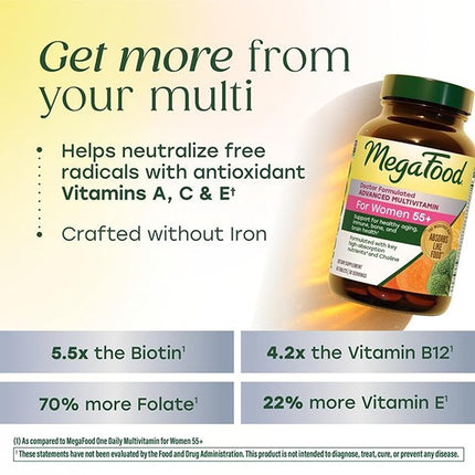 MegaFood Women's 55+ Advanced Multivitamin - Promotes Brain Health, Healthy Aging, and Bone Health for Women Over 55 - Non-GMO, Vegetarian, Gluten-Free - 60 Tablets (30 Servings)