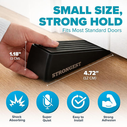 Strongest Door Stopper, Heavy Duty Door Stop Wedge Made of Premium Quality Zinc and Rubber Suits Any Door,Any Floor. Set of 2 Plus Bonus Self Adhesive Wall Protectors (Black, 2 Pack)