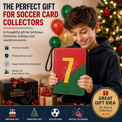 HBK Soccer Card Binder 9 Pocket, PU Leather Soccer Cards Binder with 50 Sleeves for Sports Card Storage, Soccers Gift for Trading Cards Collectors (NO-7, 900 Pockets)