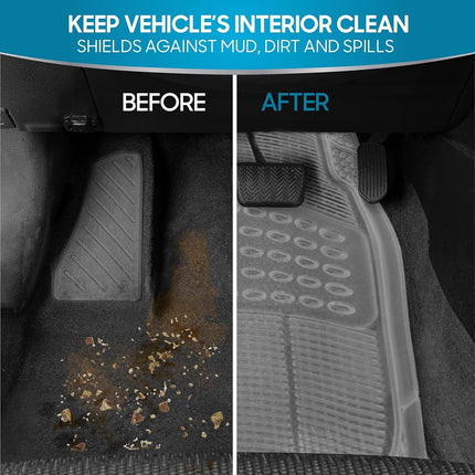 BDK 4-Piece Rubber Transparent Clear Floor Mats Heavy Duty for Front & Rear Car Truck Van SUV, All Weather Protection, Universal Fit
