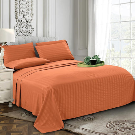Elegant Comfort Softest and Coziest 6-Piece Sheet Set - 1500 Premium Hotel Quality Microfiber - Deep Pocket, Wrinkle Resistant 6-Piece Damask Stripe Bed Sheet Set, Full, Coral