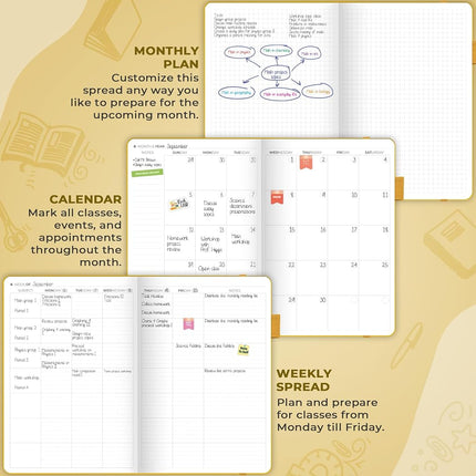 Clever Fox Teacher Planner – School Year Planner with Calendars & Lesson Plans – Teacher Plan Book for Classroom & Homeschool Organization - Undated, A5 Size, Hardcover (Amber Yellow)