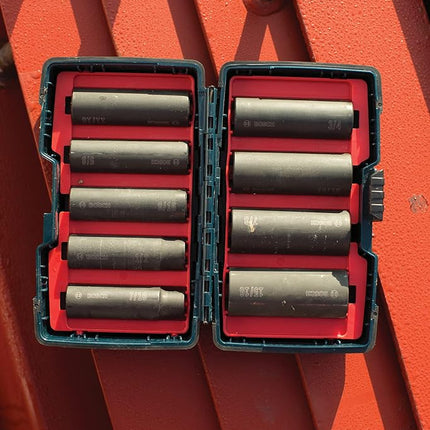 Bosch 27286 1/2 in. Shank 9-Piece Assorted Set with Brute Tough Case Impact Tough Deep Well Sockets for Applications in High Torque Driving and Fastening