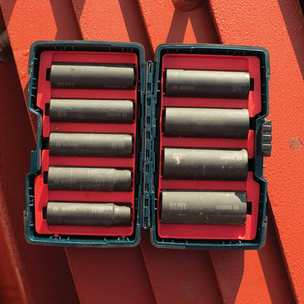 Bosch 27286 1/2 in. Shank 9-Piece Assorted Set with Brute Tough Case Impact Tough Deep Well Sockets for Applications in High Torque Driving and Fastening