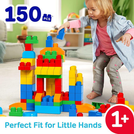 MEGA BLOKS First Builders Toddler Blocks Toys Set, Deluxe Building Bag with 150 Pieces and Storage, Creative Open-Ended Play, Blue, Ages 1+ Years, CNM43