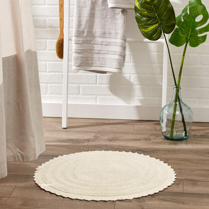 DII Crochet Collection Reversible Bath Mat, Round, 27.5" Diameter, Off-White