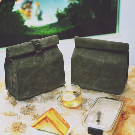 Durable Waxed Canvas Lunch Bags Eco-Friendly Reusable Lunch Box with Adjustable Buckle for Men, Women, Kids, Green, Soft Handfeel