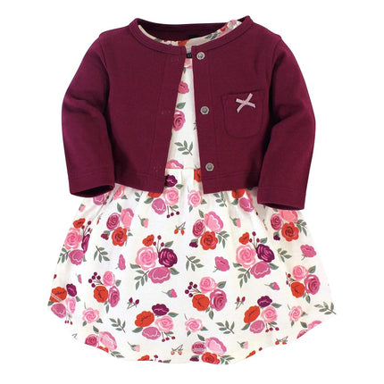 Hudson Baby Infant and Toddler Girls Cotton Dress and Cardigan Set, Fall Floral, 5T