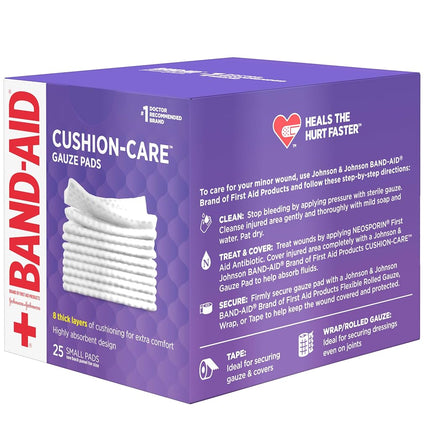 Band-Aid Brand Cushion Care Non-Stick Gauze Pads, Individually-Wrapped, Small, 2 in x 2 in, 25 ct