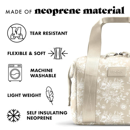 Fit & Fresh Remi Lunch Bag for Women Work – Neoprene Lunch Tote with Containers & Ice Pack, Reusable Meal Prep Lunch Box, Large Capacity, Machine Washable, Tan Toile
