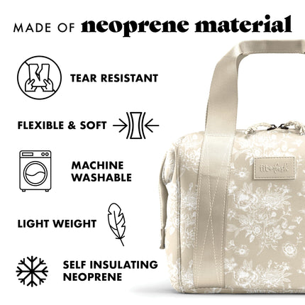 Fit & Fresh Remi Lunch Bag for Women Work – Neoprene Lunch Tote with Containers & Ice Pack, Reusable Meal Prep Lunch Box, Large Capacity, Machine Washable, Tan Toile