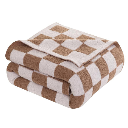 Elegant Comfort Checkered Throw Blanket, Taupe Super Soft Cozy Fluffy Warm Throw Blankets for Couch, Sofa, Chair, Bed, Camping, Picnic, Travel Lightweight Bed Blanket (50" x 70")