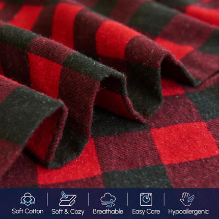 Elegant Comfort Ultra Soft 4-Piece 100% Turkish Cotton Flannel Sheet Set - Buffalo Check Plaid Flannel Sheets, Warm and Cozy Anti-Pill Premium Quality, Deep Pocket Fitted Sheet- Twin XL, Burgundy