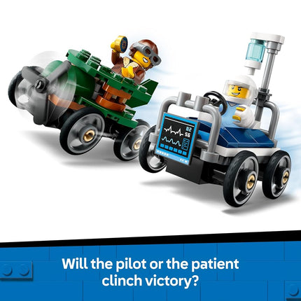 LEGO City Airplane vs. Hospital Bed Race Car Pack Toy - Soapbox Car Toys for 5+ Year Old Boys & Girls - Fun Gifts for Birthdays & Holidays - Building Set Includes 2 Minifigures - 60459