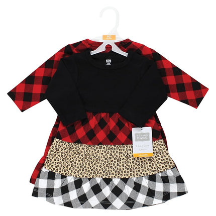 Hudson Baby Baby Girls' Cotton Dresses, Buffalo Plaid Leopard Black, 0-3 Months