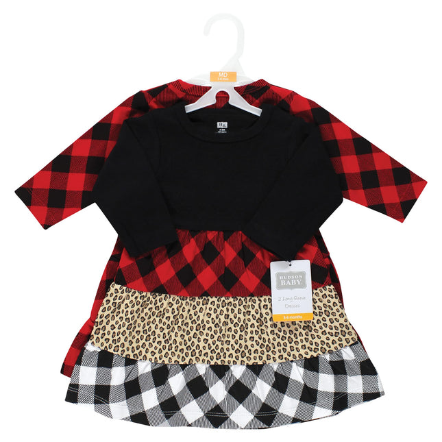 Hudson Baby Baby Girls' Cotton Dresses, Buffalo Plaid Leopard Black, 14 Years