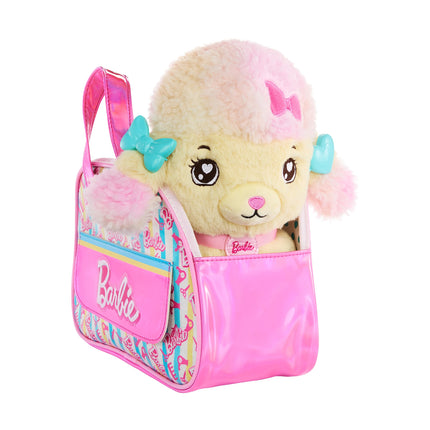 Mattel Barbie Stuffed Animals, Hairdresser Poodle with Themed Purse Playset and 6 Accessories, Plush with Lights and Sounds, Salon Pet Adventure, HPJ43
