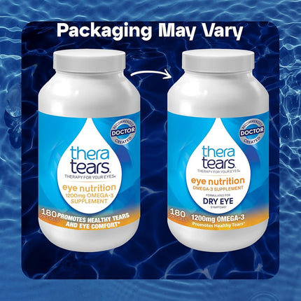 Thera Tears 1200mg Omega 3 Supplement for Eye Nutrition, Organic Flaxseed Triglyceride Fish Oil and Vitamin E, 180 Count
