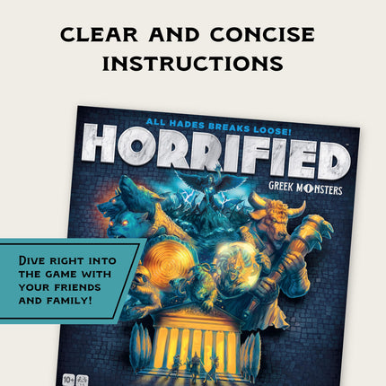 Juegos Horrified de Ravensburger - Monstruos Griegos - Juego de Mesa de Estrategia - Fomenta el Pensamiento Crítico y el Trabajo en Equipo - Jugabilidad Cooperativa - Desafíos de Monstruos Únicos - 1 a 5 Jugadores - Adultos y Niños de 10+