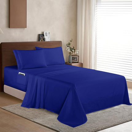 Elegant Comfort Luxury 1500 Premium Hotel Quality Microfiber 4-Piece Sheet Set- Soft, All Around Elastic 18-24 Inches Deep Fitted Sheet - Extra Deep Pocket Sheets, California King, Royal Blue