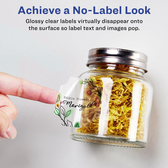 Avery Glossy Clear Square Scalloped Labels with Sure Feed, 1-5/8" x 1-5/8", 500 Glossy Clear Labels, Print-to-The-Edge, Laser/Inkjet Printable Labels