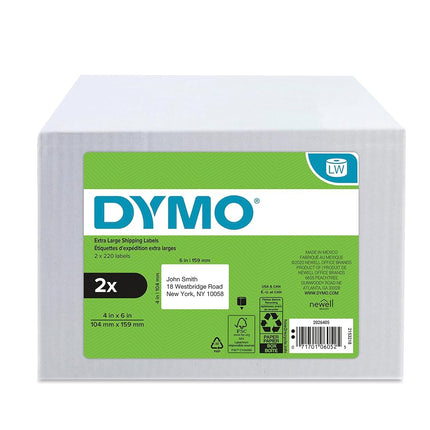 DYMO LW Extra-Large Shipping Labels for LabelWriter Label Printers, White, 4'' x 6'', 2 Rolls of 220 (2026405)