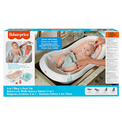 Fisher-Price Baby and Toddler Bathtub 4-in-1 with Removable Baby Seat and 2 Toys, Summer Blossoms