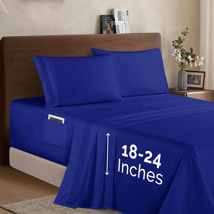 Elegant Comfort Luxury 1500 Premium Hotel Quality Microfiber 4-Piece Sheet Set- Soft, All Around Elastic 18-24 Inches Deep Fitted Sheet - Extra Deep Pocket Sheets, California King, Royal Blue