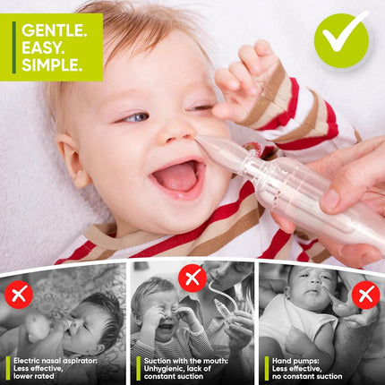Airmed's Vac Nasal Aspirator Baby. CLINICALLY Tested, Safe and Gentle. Baby Nose Sucker with 2 Suction Heads and Cleaning Brush. Safe and Gentle Baby Nasal Aspirator with Strength of a Vacuum Cleaner