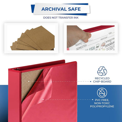 Samsill 2 Inch 3 Ring Binders, Made in USA, Economy Round Ring, Clear View Cover, 425 Sheet Capacity - for School, Home, Office - Red, 4 Pack