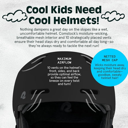 Retrospec Comstock Youth Ski & Snowboard Helmet for Kids - Durable ABS Shell, Protective EPS Foam & Cooling Vents - Adjustable Fit for Boys & Girls - Matte Black, 52-55cm Small