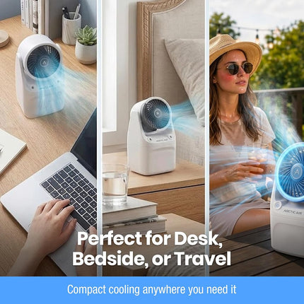 Arctic Air Ice Jet X3 Portable Air Cooler,Dual Mist Modes, Up to 8-Hour Cooling Time, 3-Speed Portable Cooler with Adjustable Airflow, USB C, LED Mood Light, Lightweight, Great for Home & Travel
