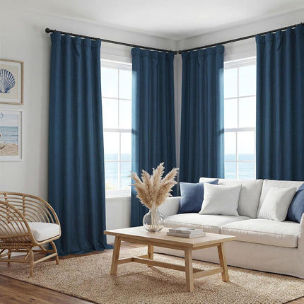 HPD Half Price Drapes Faux Linen Room Darkening Curtains - 96 Inches Long Luxury Linen Curtains for Bedroom & Living Room (1 Panel), 50W X 96L, Nightfall Navy