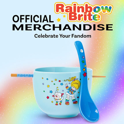 Cuenco de ramen de cerámica Silver Buffalo Rainbow Brite y Twink con palillos y cuchara, 591 ml